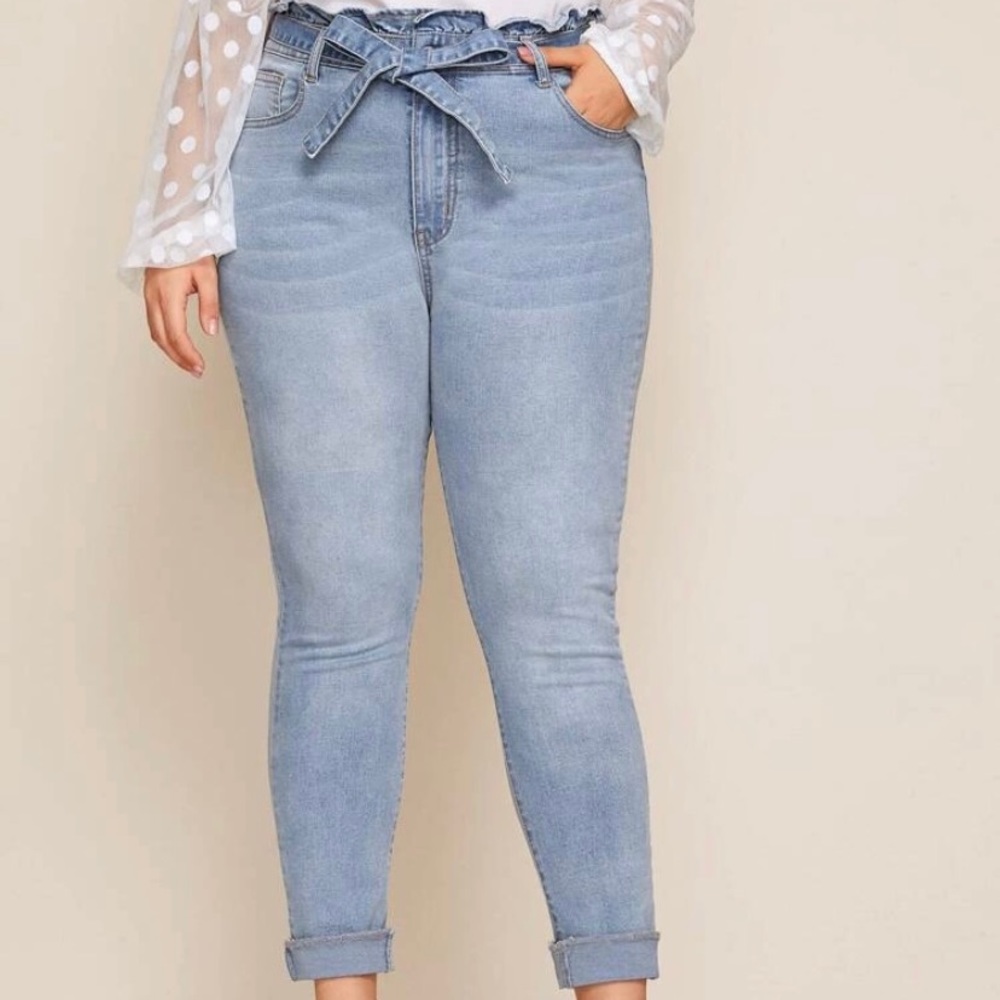 SHEIN Plus Paper Bag Waist Skinny Jeans
